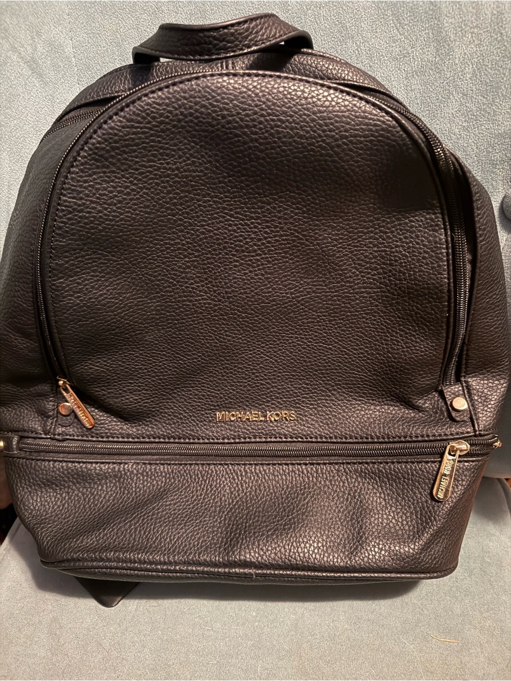 Michael Kors Black Pebbled Leather Backpack with Gold Accents